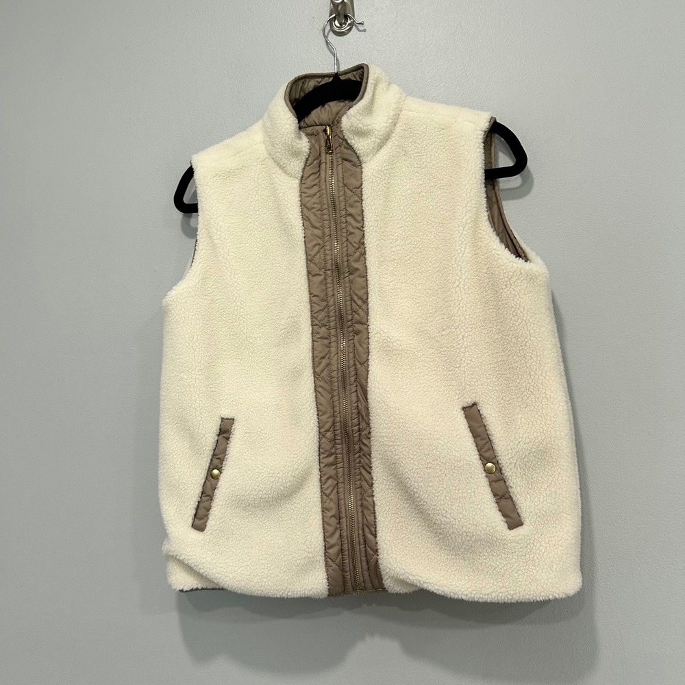 Joie Women's XS‎ Cream Fleece Vest Sleeveless Padded Quilted Zip Up Casual